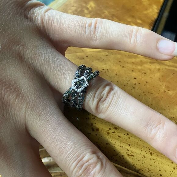 Natural Diamond Sterling Silver Buckle Ring Size 7 - Picture 4 of 9